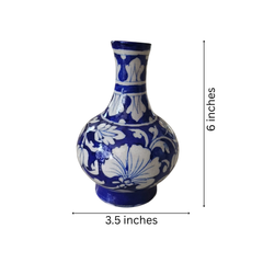 Elegant Blue Pottery Floral Vase | Hand-Painted White on Blue Decor