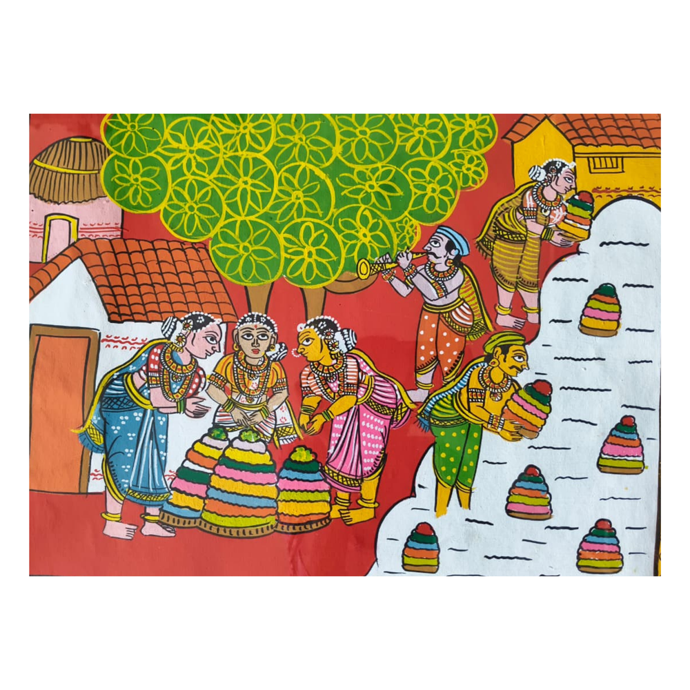 Hand-Painted Bathukamma Festival Cheriyal Painting   Cheriyala Painting