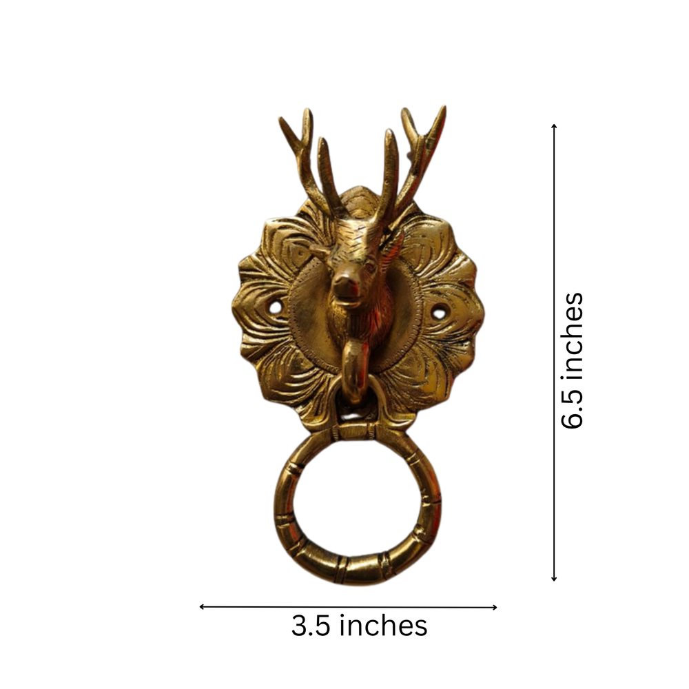 Handcrafted Brass Deer Head Door Knocker – Vintage Wall Décor Accent   Brass Artwork