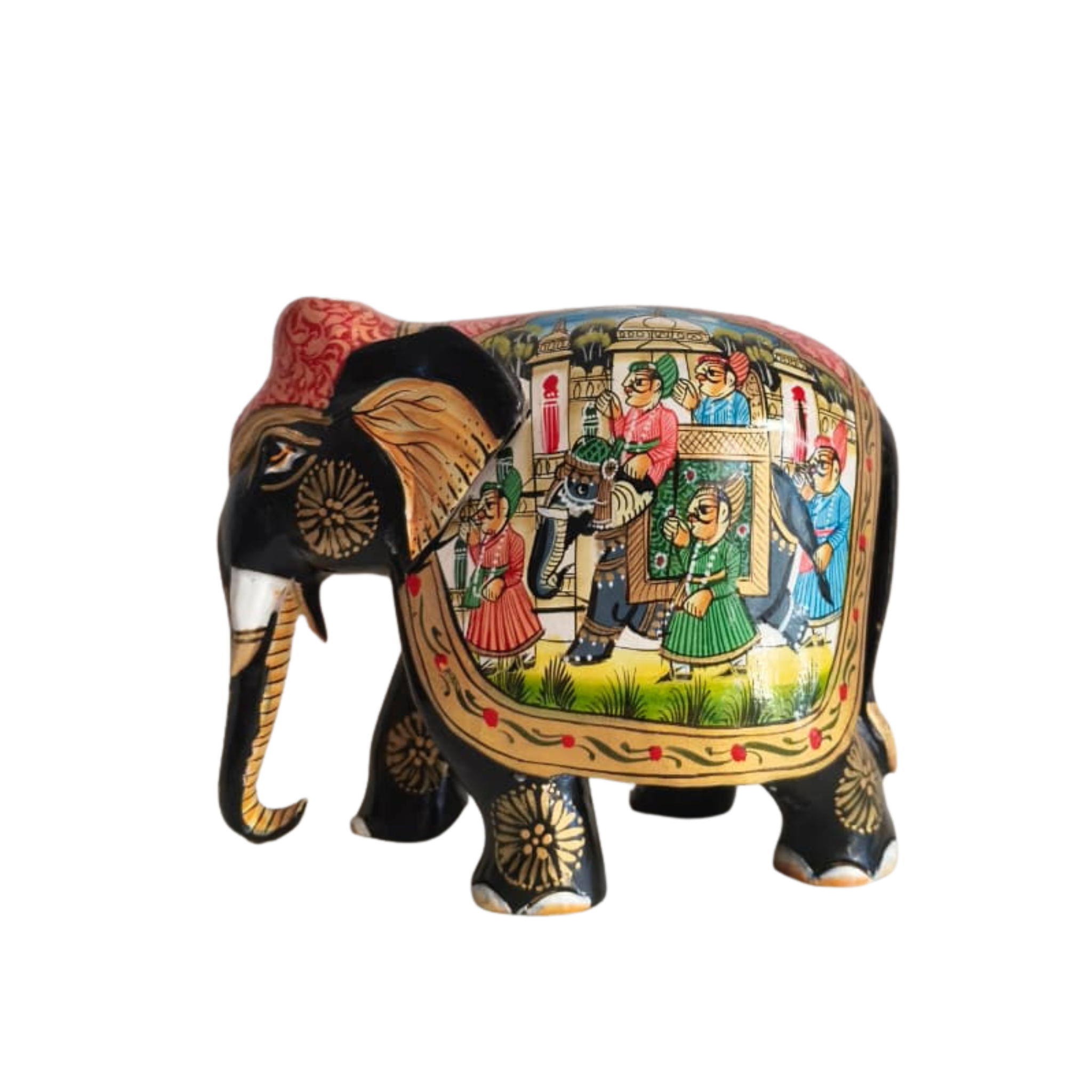 Black Painted Wooden Mughal Elephants – Elegant Decorative Figurines