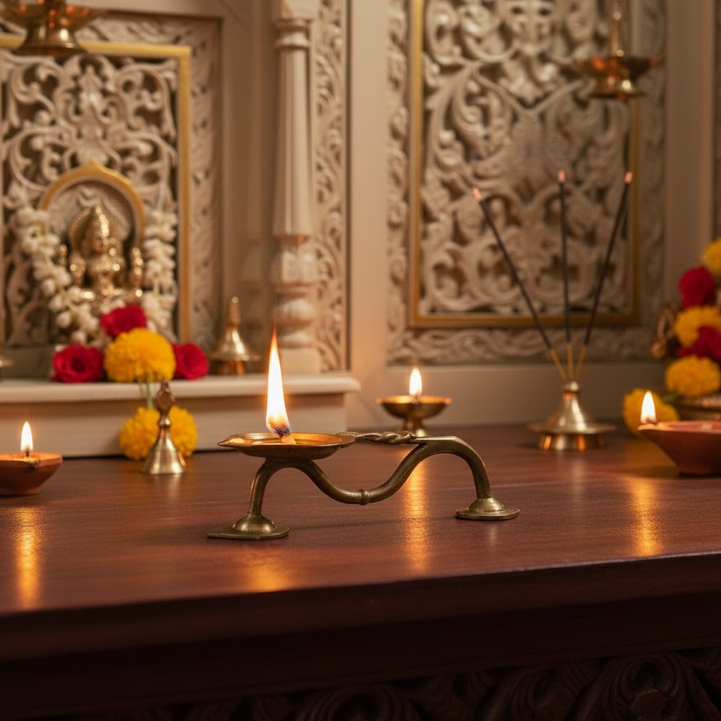 Handcrafted Bronze Harati Stand – Perfect for Pooja