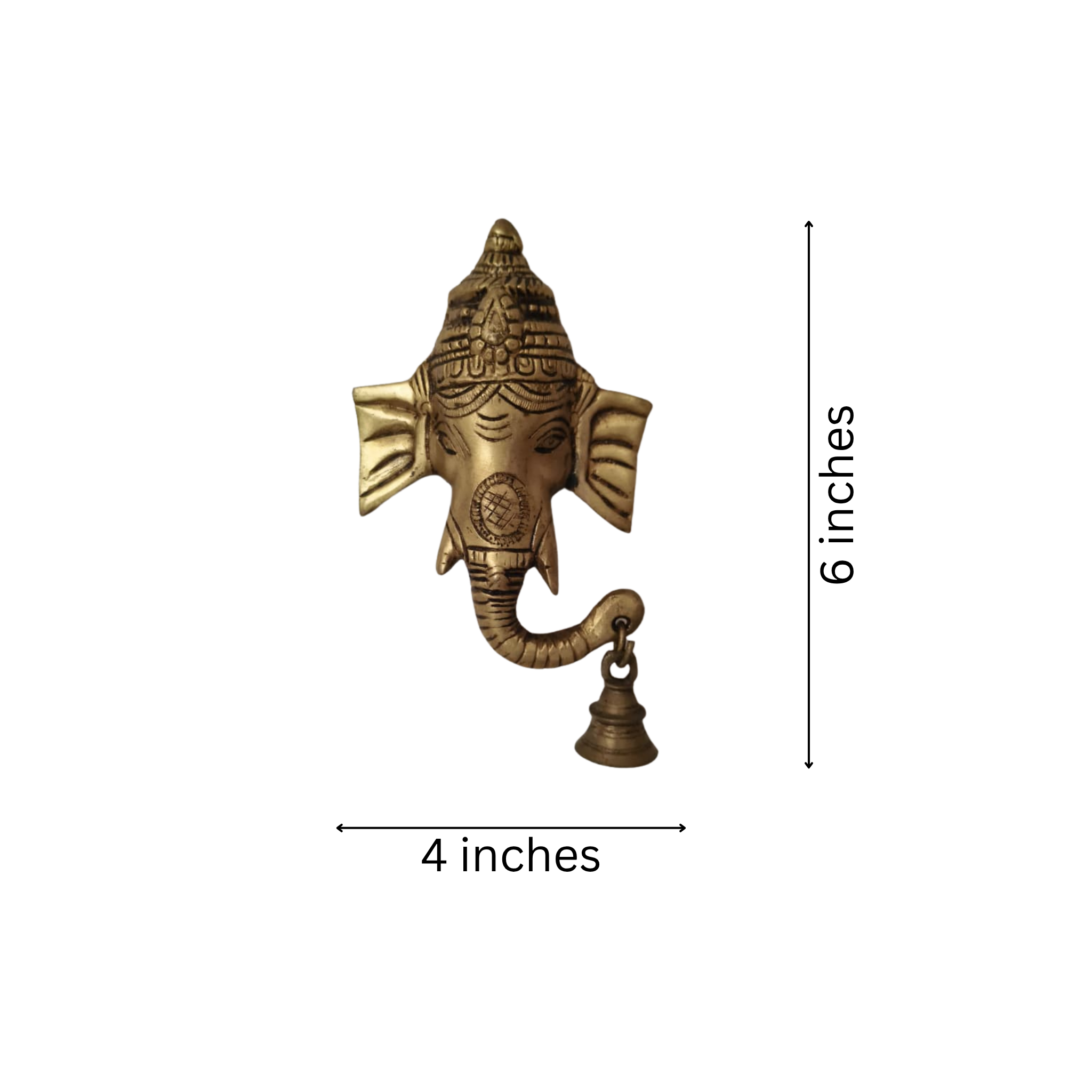 Auspicious Brass Ganesha Head Wall Hanging with Bell - Remover of Obstacles