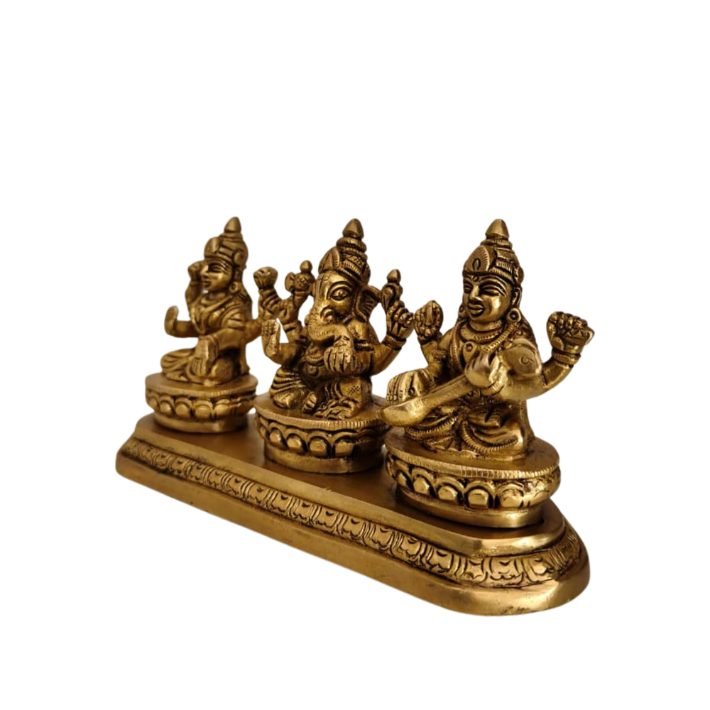 Brass Lakshmi Ganesha Saraswati Set - Divine Trinity Statue for Wealth   Brass Artwork