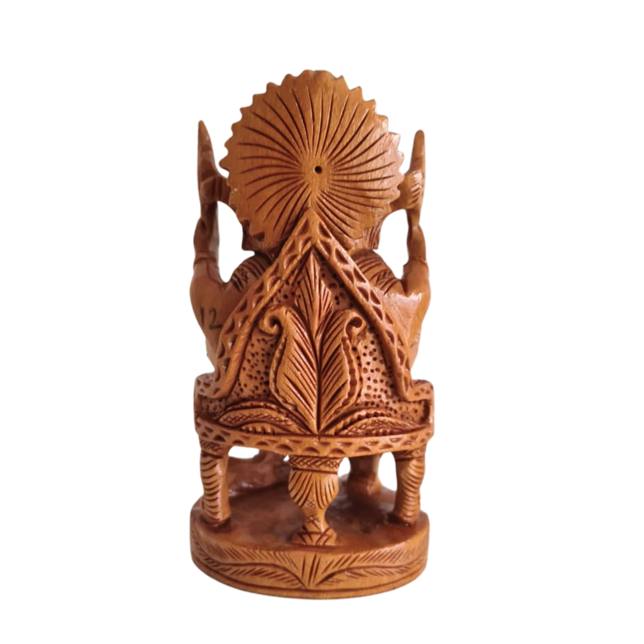 Hand-Carved Wooden Ganesha Statue on Throne