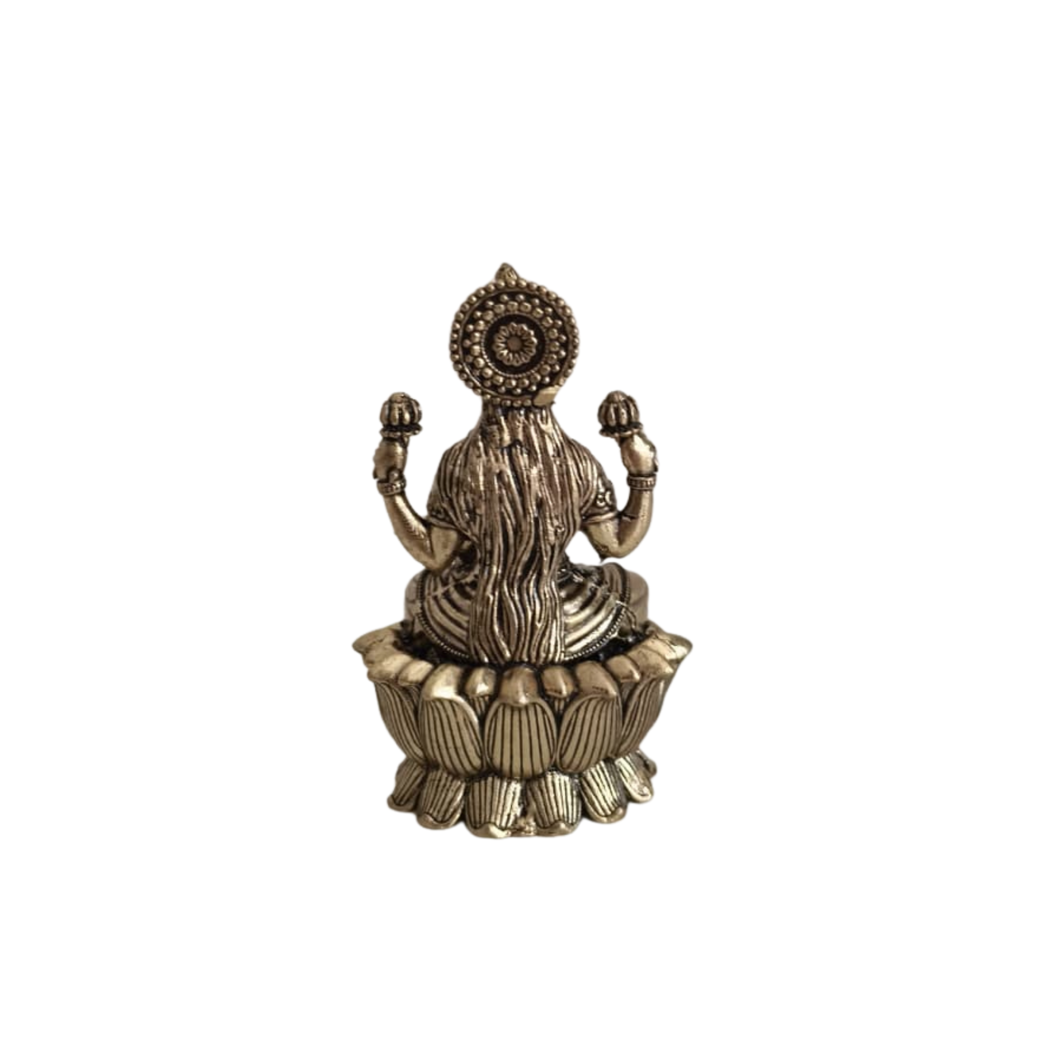 Classic Four-Armed Brass Lakshmi Idol Seated on Lotus - Symbol of Prosperity