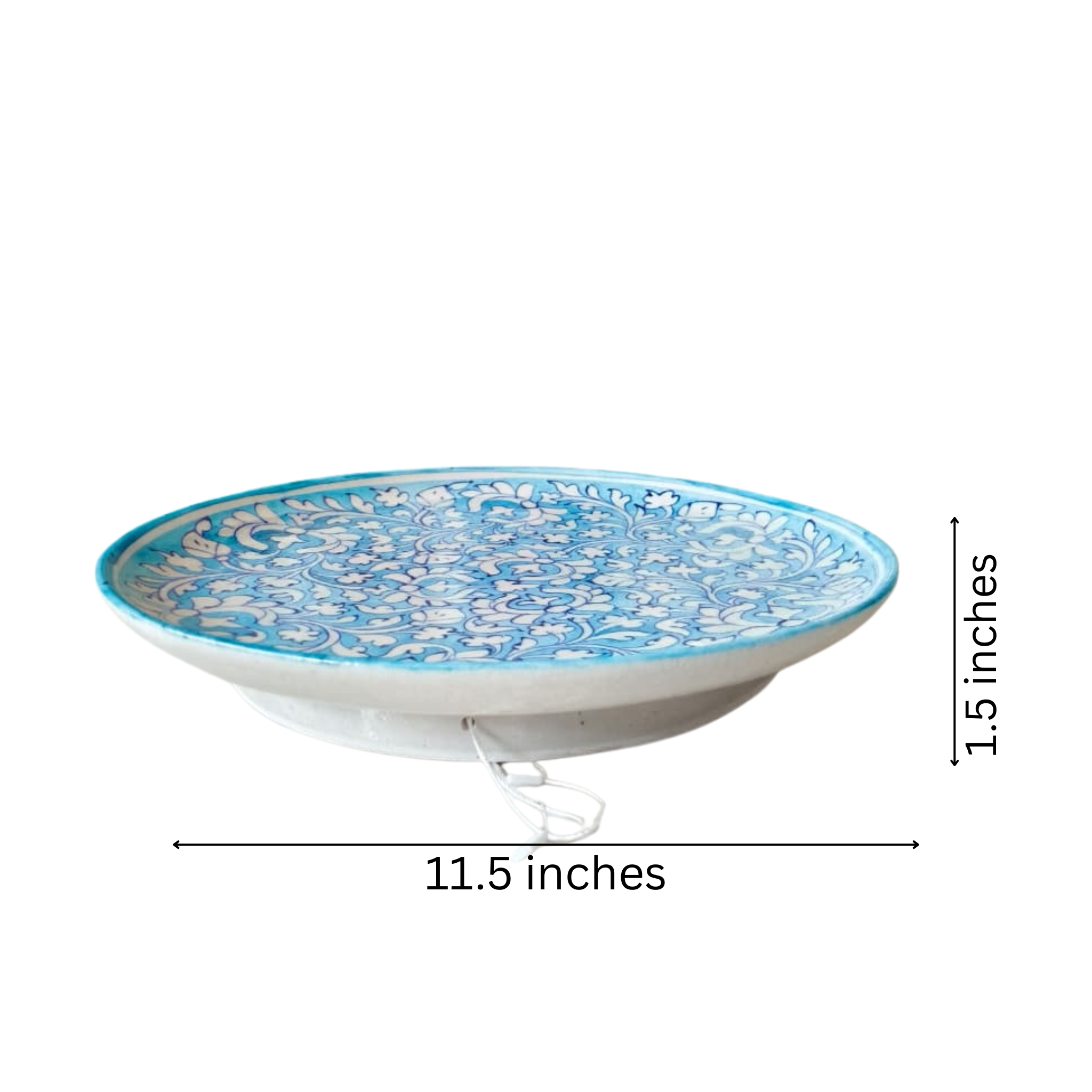 Turquoise and White Intricate Floral Pattern Wall Plate