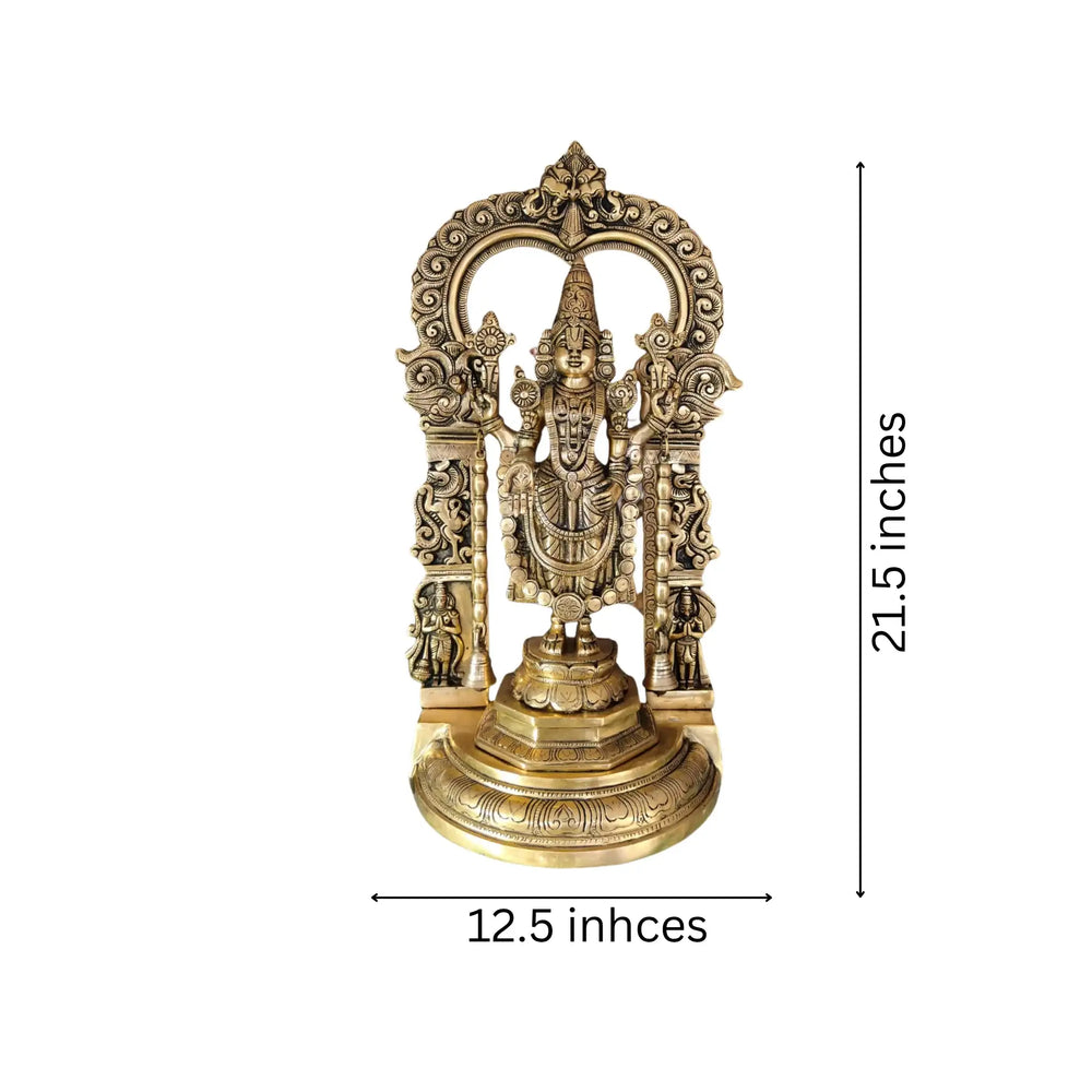 Antique Brass Lord Venkateswara Idol – Tirupati Balaji Statue with Arch for Home Temple   Brass Ware