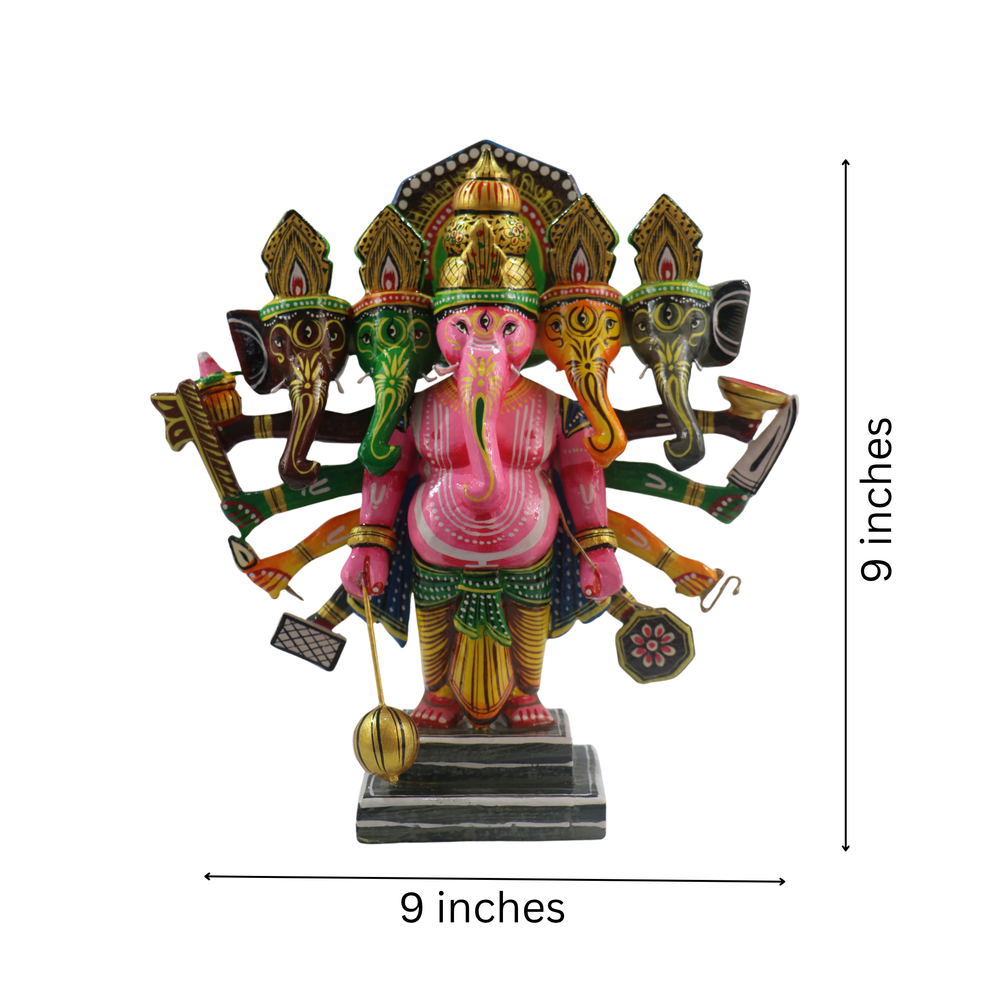 Handcrafted Panchamukhi Ganesha – Auspicious Idol for Pooja & Gifting   Wooden Lacquerware