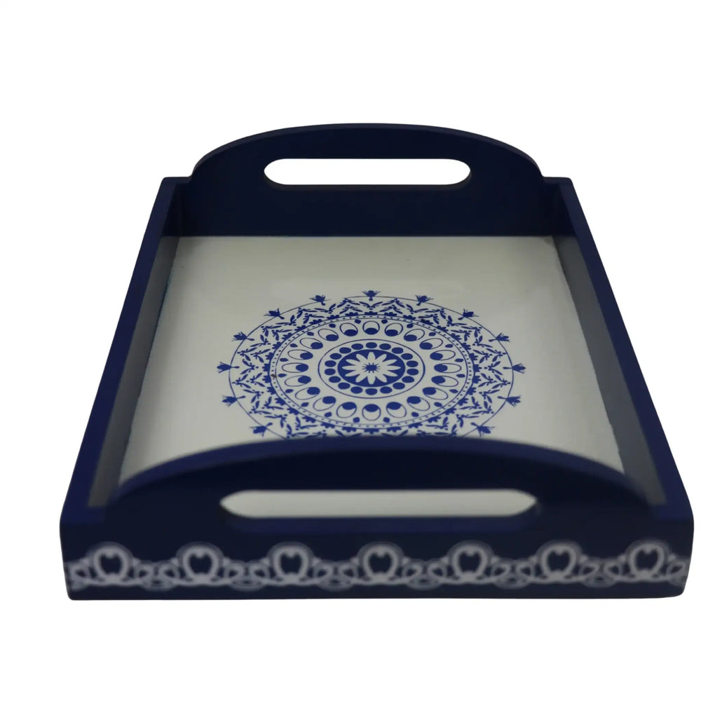 Handcrafted Channapatna wooden tray with vibrant hand-painted design