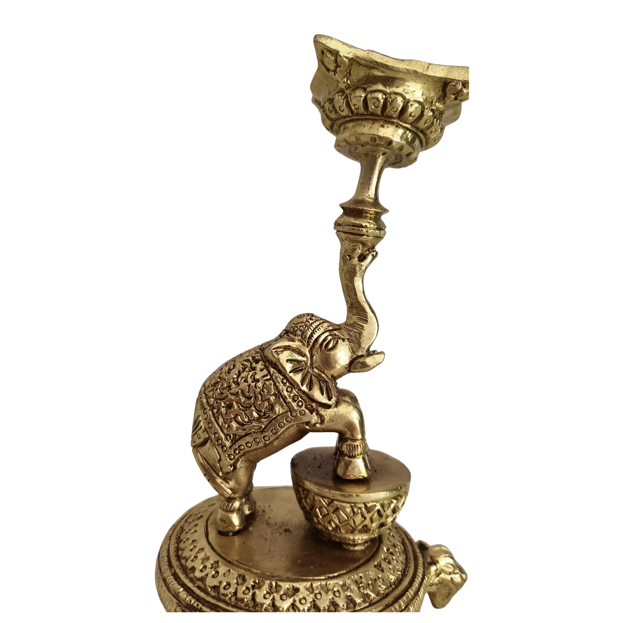Ornate Brass Elephant Diya/Candle Holder – Traditional Oil Lamp for Home Temple & Festive Décor
