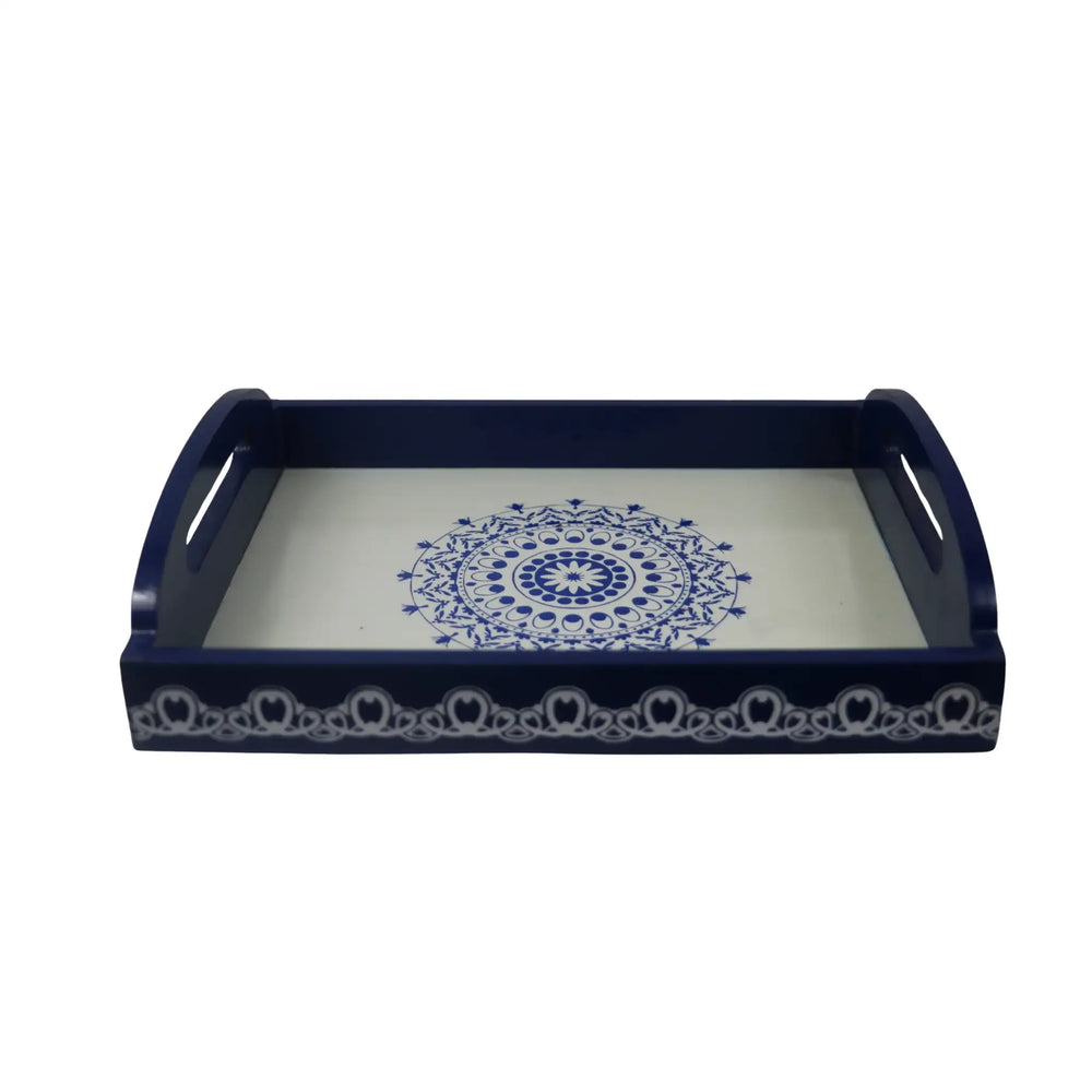 Authentic Channapatna wooden tray with detailed hand-painted patterns