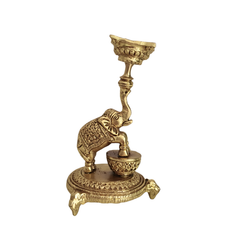 Ornate Brass Elephant Diya/Candle Holder – Traditional Oil Lamp for Home Temple & Festive Décor