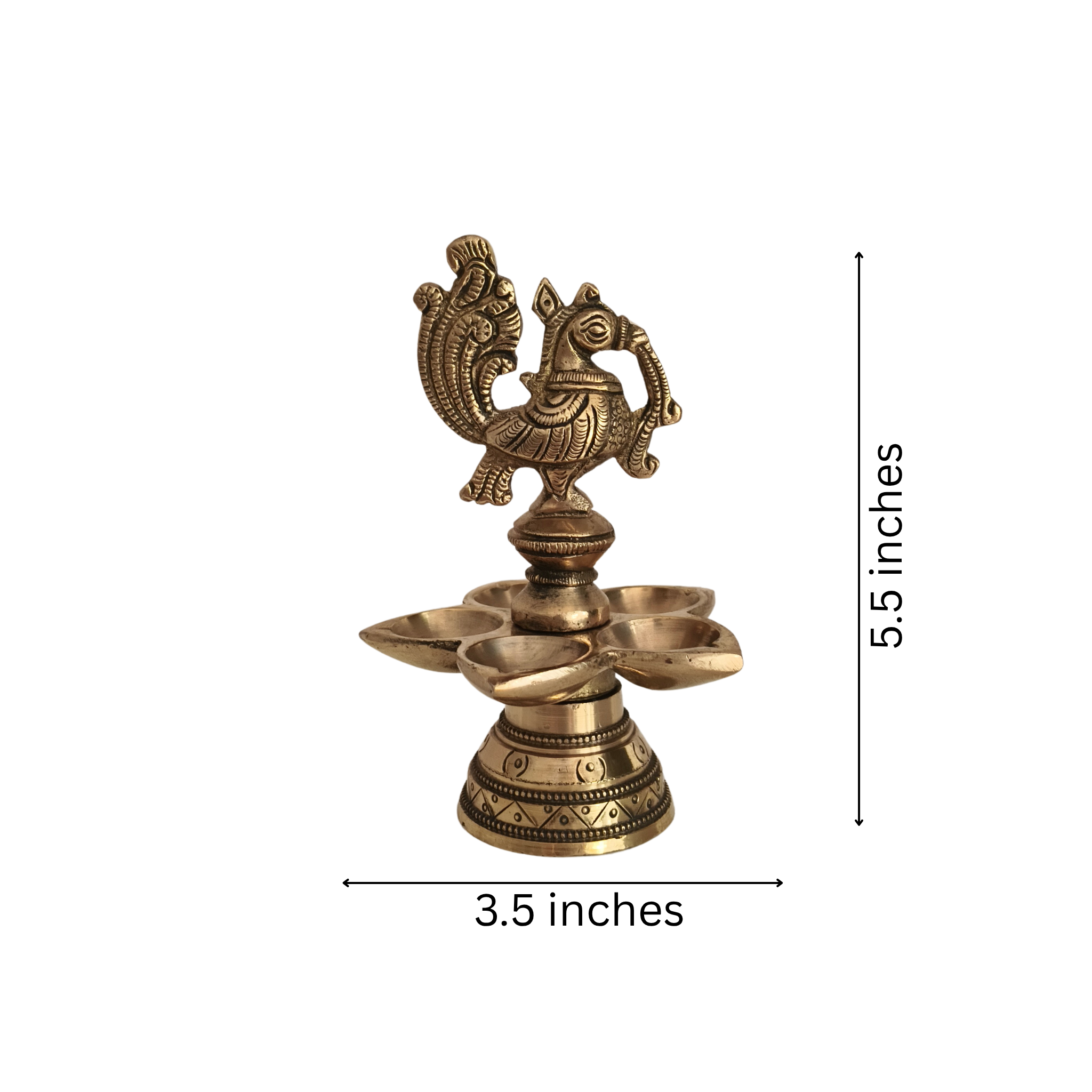 Brass Peacock Deepam (Diya) with Five Wicks