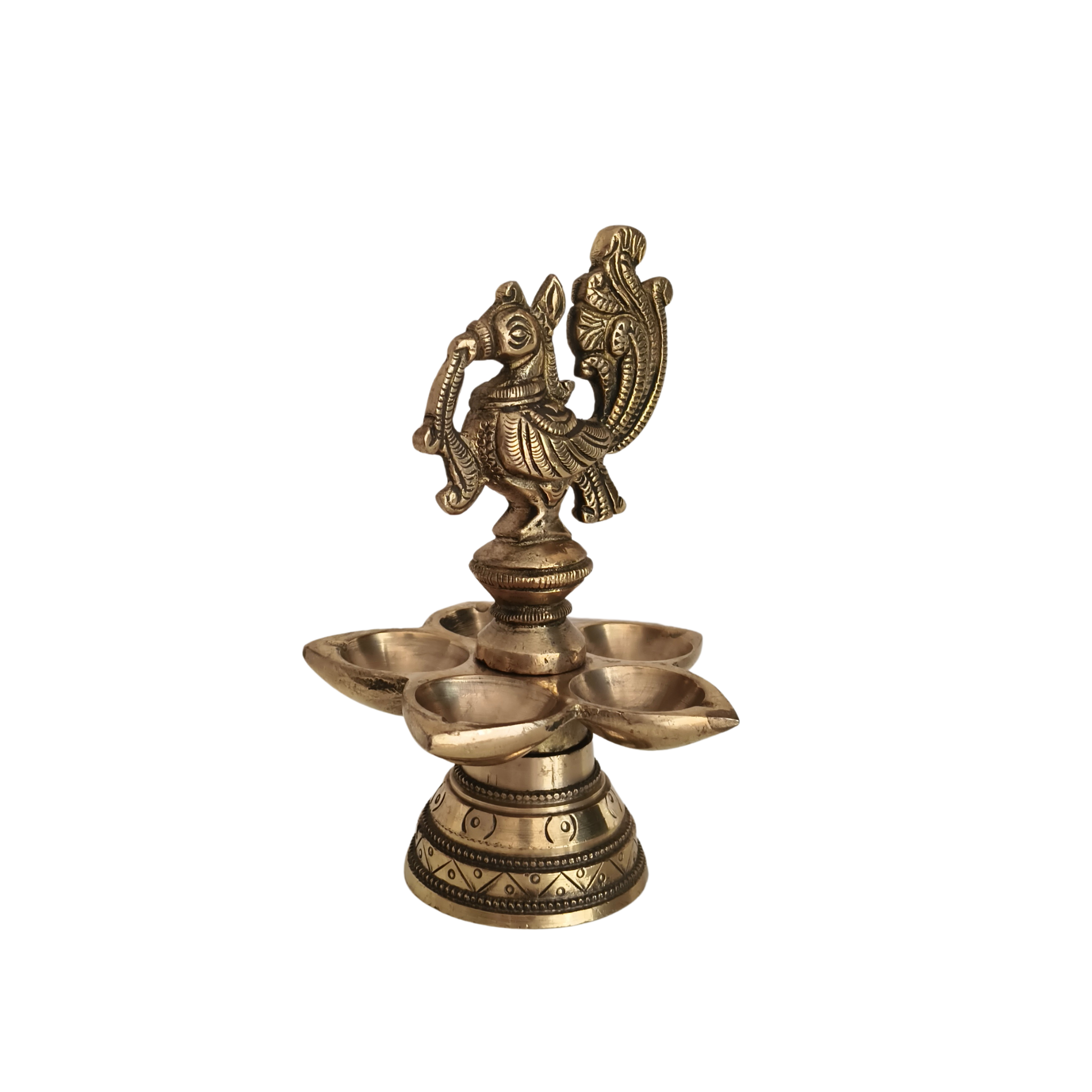 Brass Peacock Deepam (Diya) with Five Wicks
