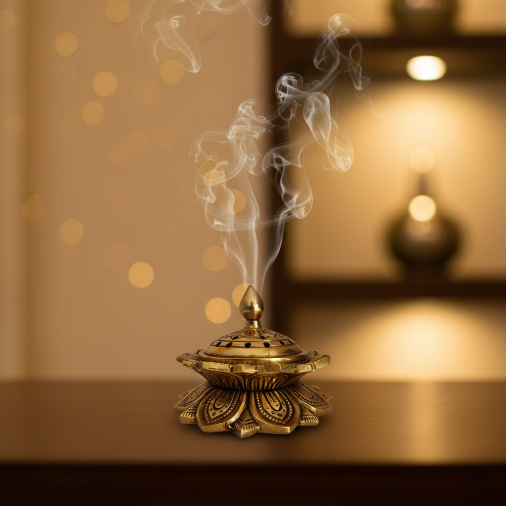 Handcrafted Brass Lotus Dhoop Burner   Brass Artwork