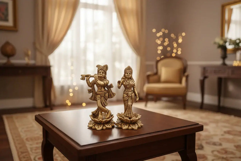 Brass Radha Krishna Idol Set – Krishna & Radha for Home Temple Décor   Brass Ware