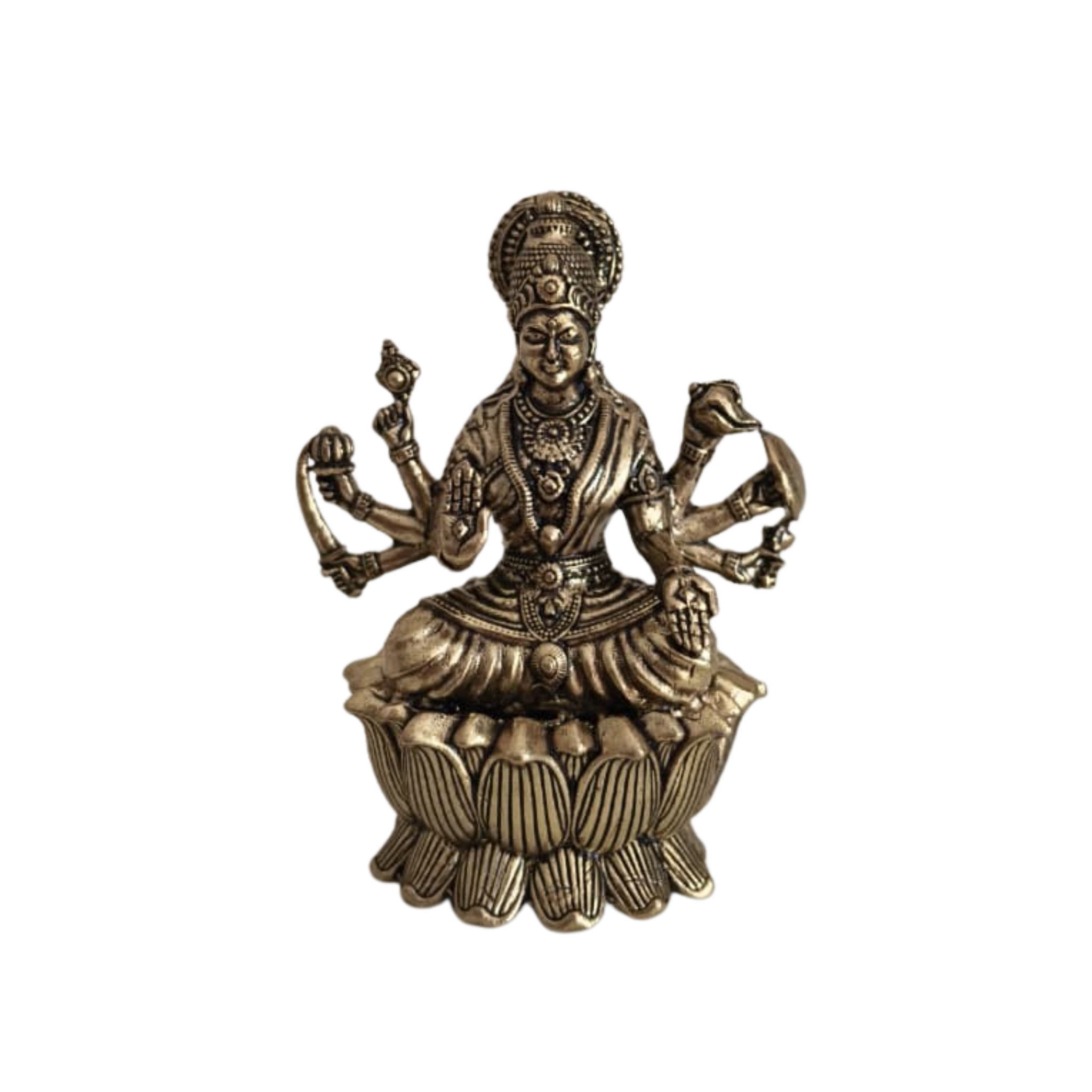 Mahalakshmi Idol with Eight Arms - Goddess of Fortune, Seated on Lotus Base