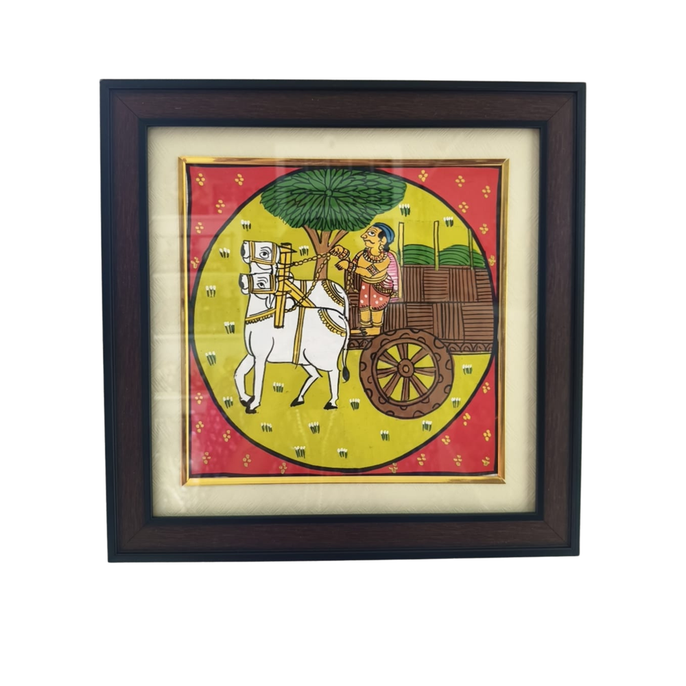 Village Scene Painting - Cheriyal Folk Narrative Art   Cheriyala Painting