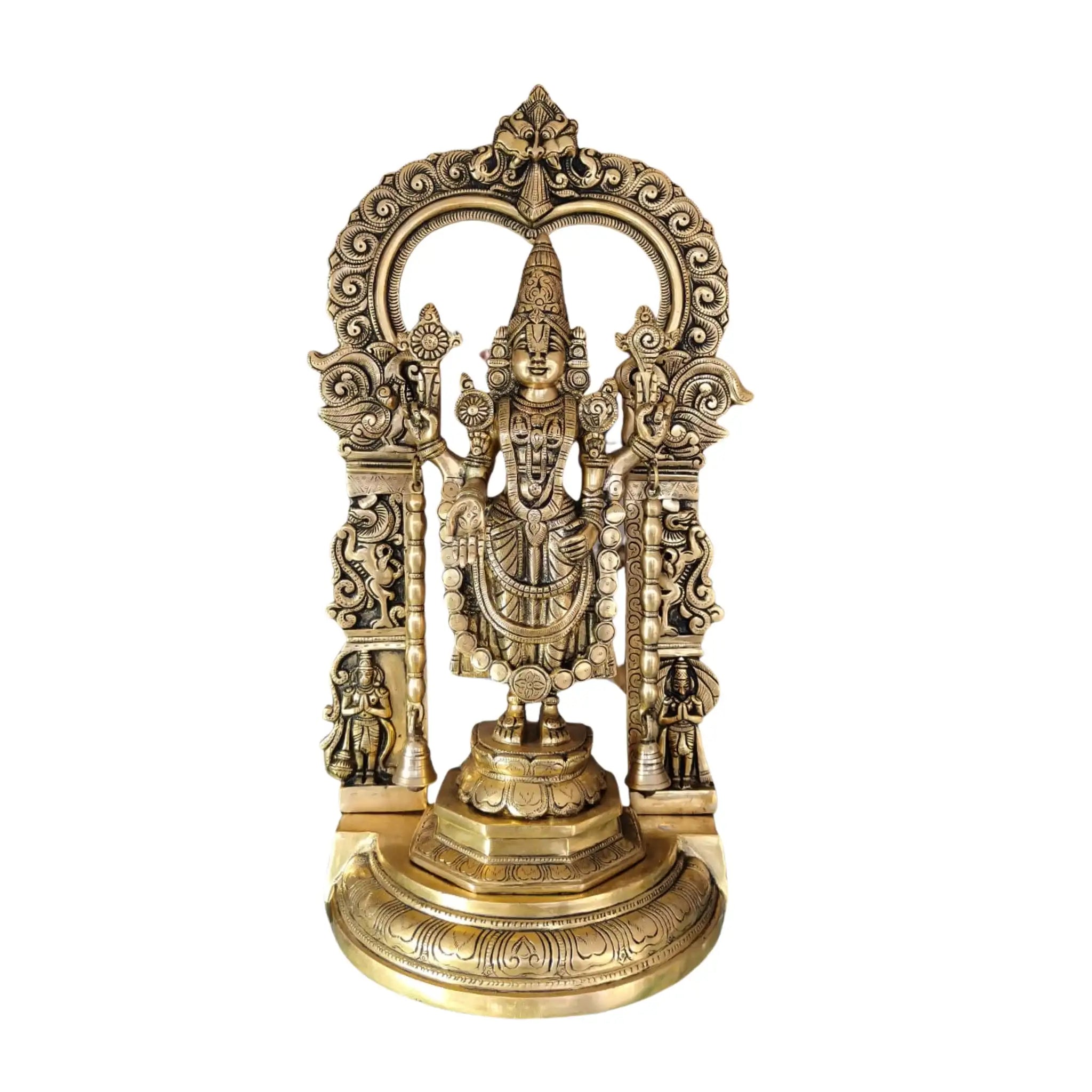 Antique Brass Lord Venkateswara Idol – Tirupati Balaji Statue with Arch for Home Temple   Brass Ware