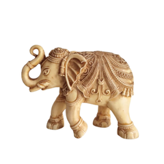 Intricately Carved Resin Elephant Figurine with Traditional Saddle