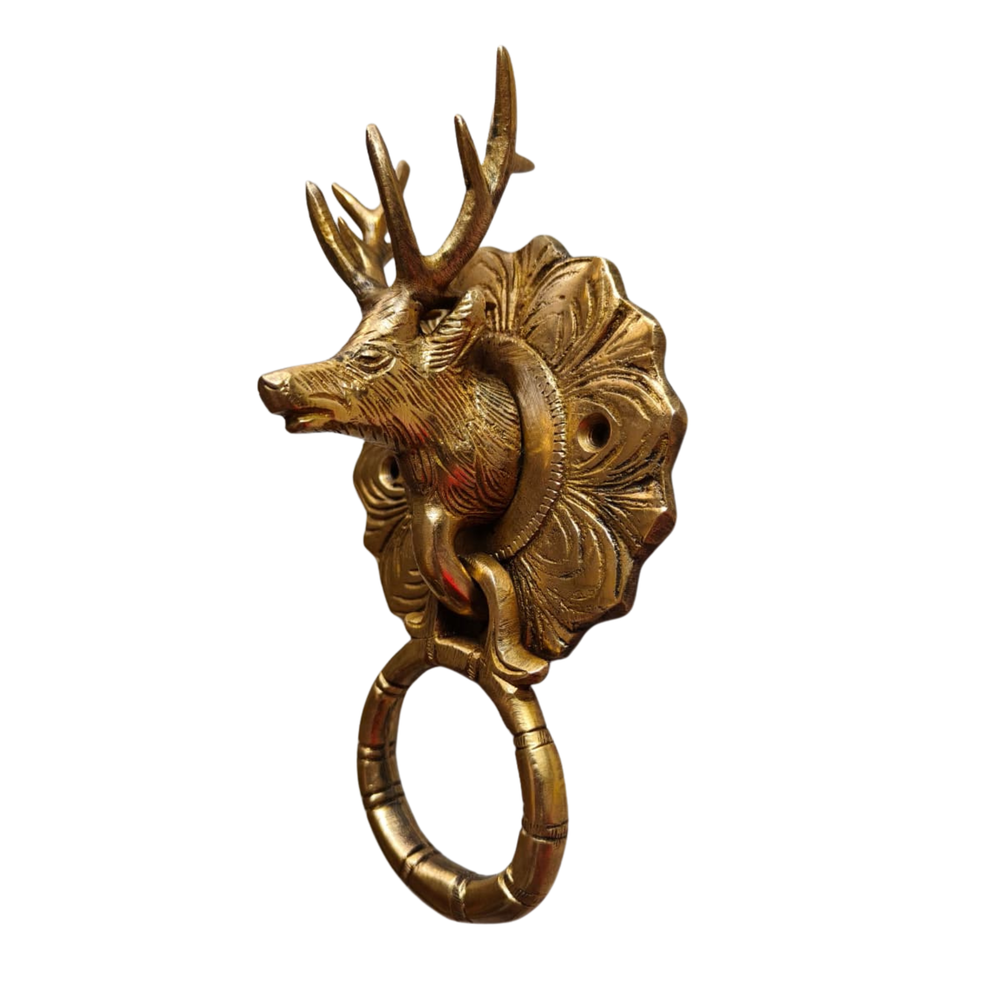 Handcrafted Brass Deer Head Door Knocker – Vintage Wall Décor Accent   Brass Artwork