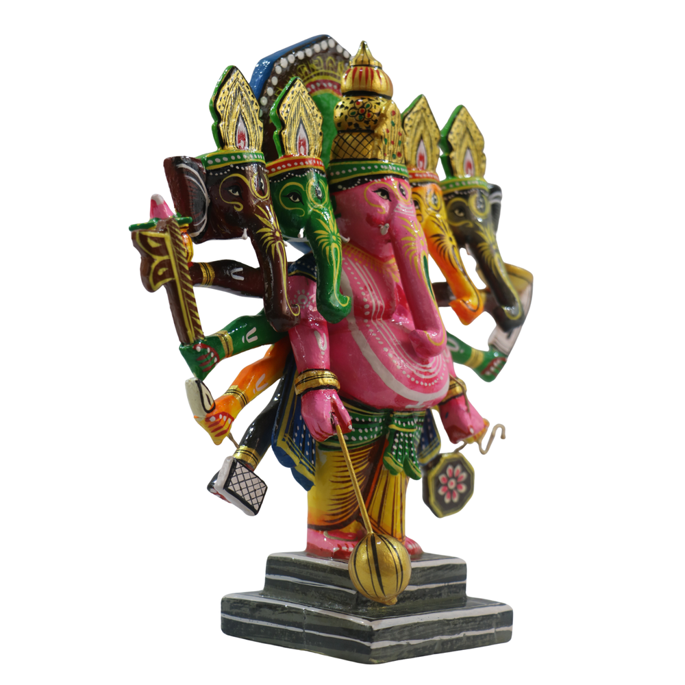 Handcrafted Panchamukhi Ganesha – Auspicious Idol for Pooja & Gifting   Wooden Lacquerware