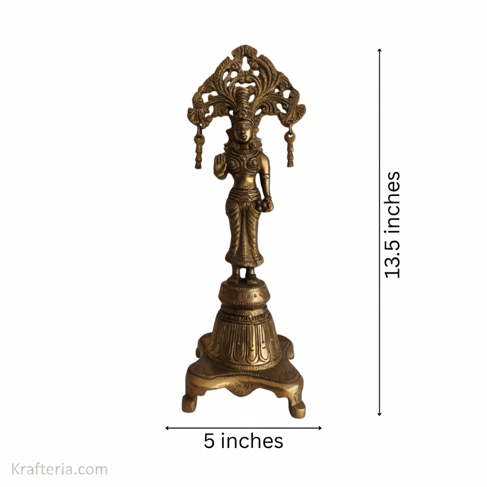 Brass Radha Idol with Prabhavali – Traditional Goddess Radha Standing Statue   Brass Artwork