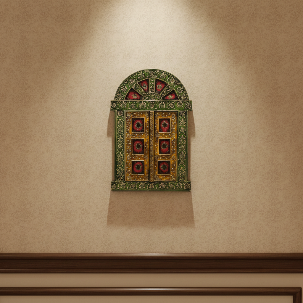 Hand-Painted Wooden Jharokha Door Frame – Traditional Wall Decor