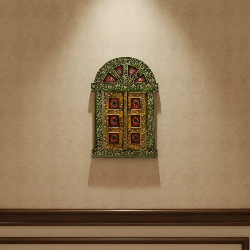 Hand-Painted Wooden Jharokha Door Frame – Traditional Wall Decor maruthi handicrafts