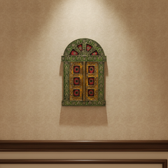 Hand-Painted Wooden Jharokha Door Frame – Traditional Wall Decor