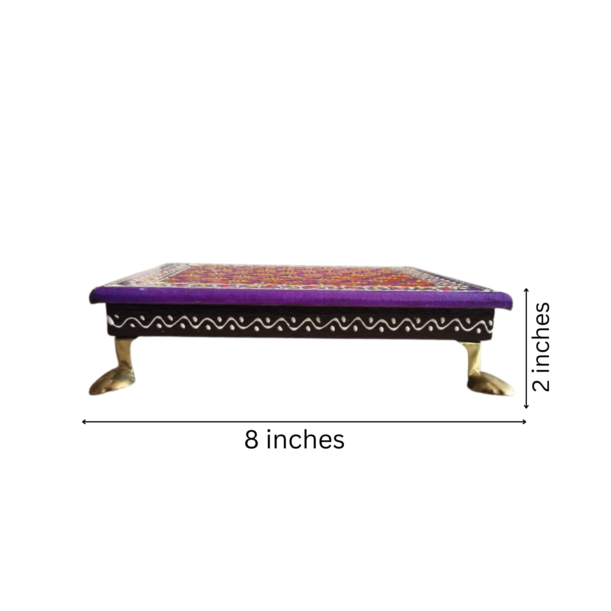 Hand-Painted Wooden Pooja Stool (Chowki) with Traditional Design