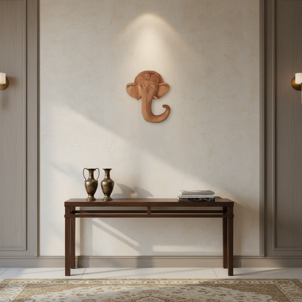 Hand-Carved Wooden Ganesha Elephant Head Wall Hanging