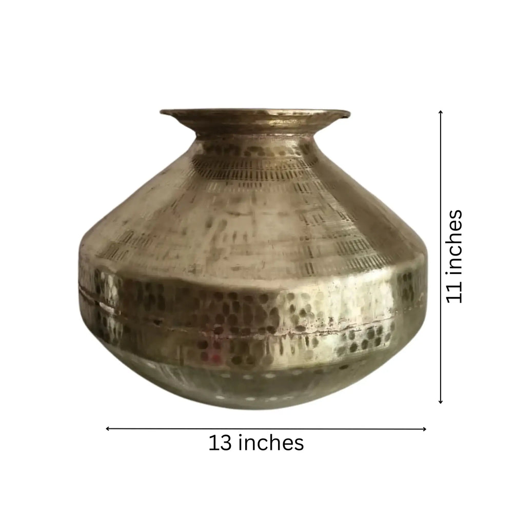 Decorative brass metal pot with antique hammered finish