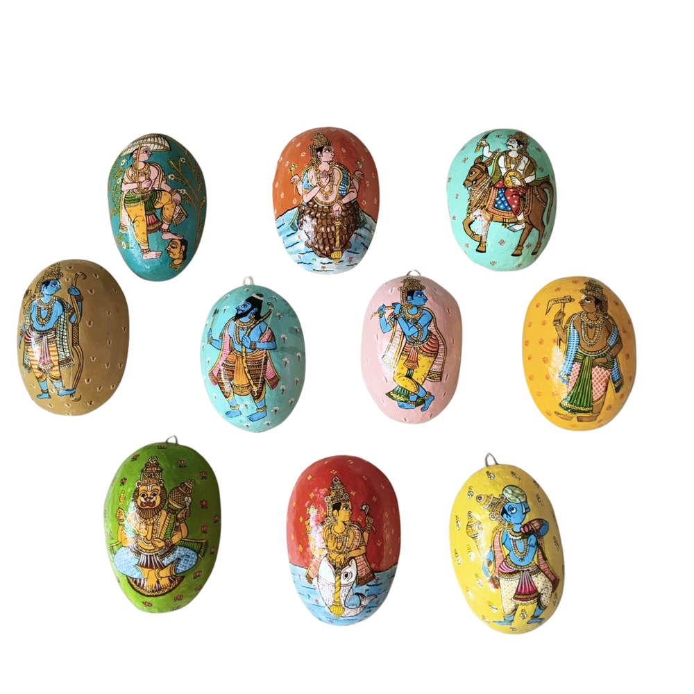 Hand-Painted Cheriyal Art Dashavataram Mask Set –  Vishnu Avatars Wall Decor   wall decor