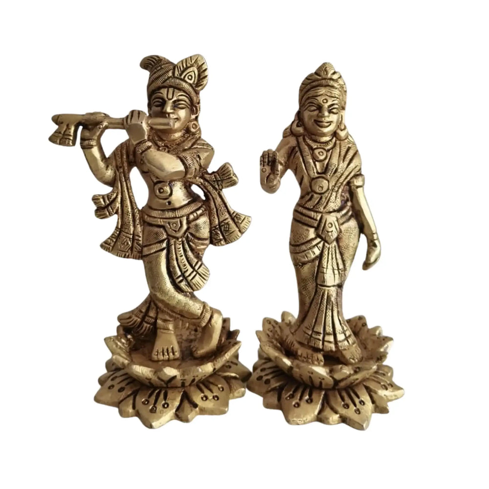 Brass Radha Krishna Idol Set – Krishna & Radha for Home Temple Décor   Brass Ware