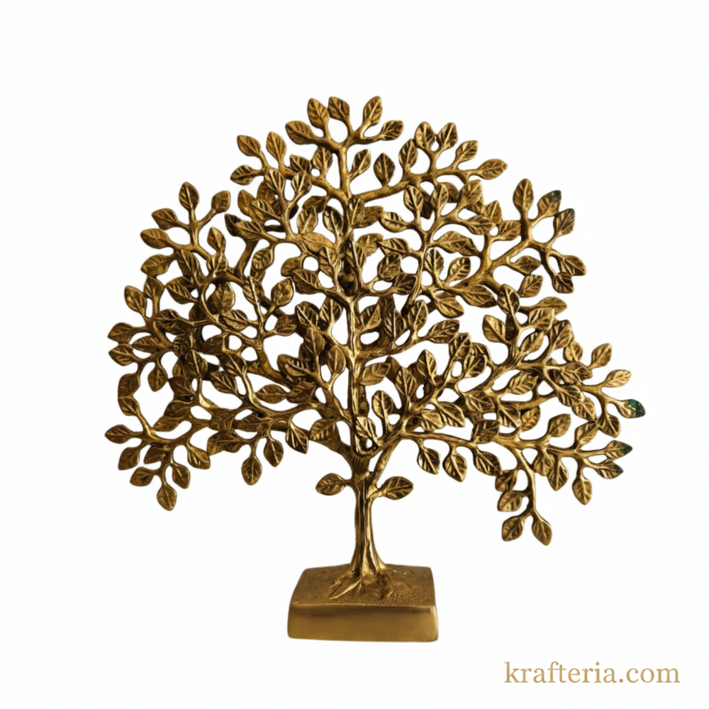 Handcrafted Antique Brass Kalpavruksh Tree Sculpture | Divine Prosperity Tabletop Décor   Brass Artwork