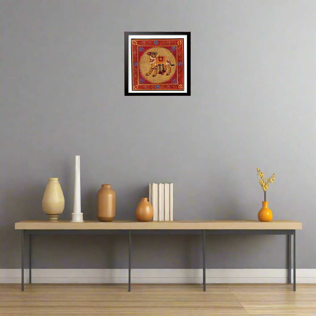 Regal Camel in Golden Aura – Pattachitra Folk Art