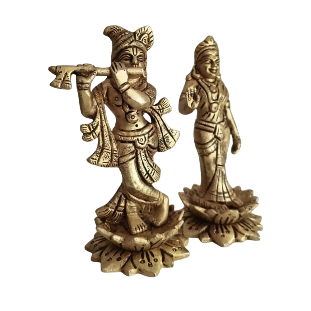 Brass Radha Krishna Idol Set – Krishna & Radha for Home Temple Décor   Brass Ware