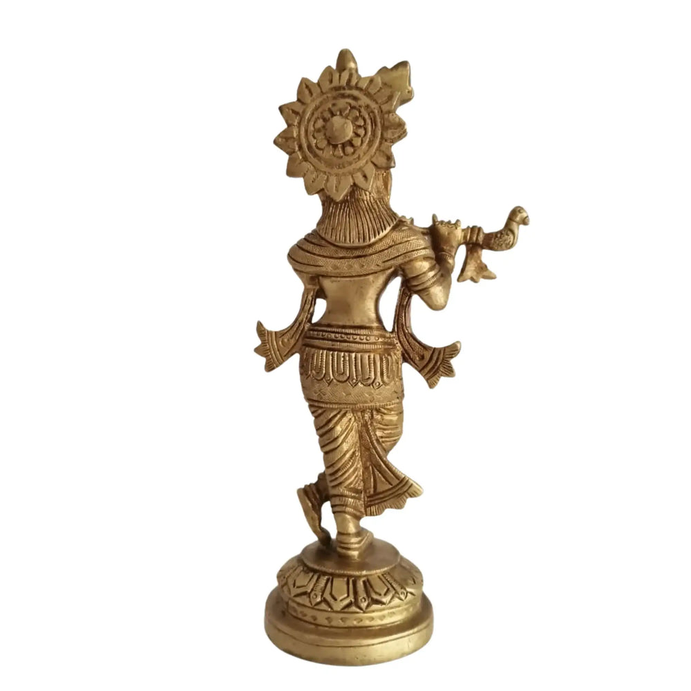 Golden Brass Lord Krishna Idol Flute Player (Krishna Murti)   Brass Ware