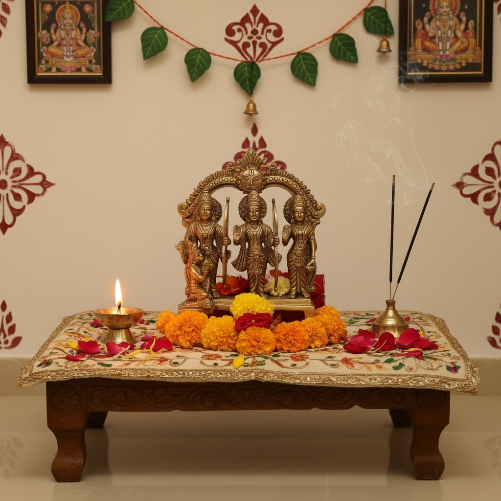 Brass Ram Darbar Set with Prabhavali - Symbol of Righteousness, Devotion, and Family
