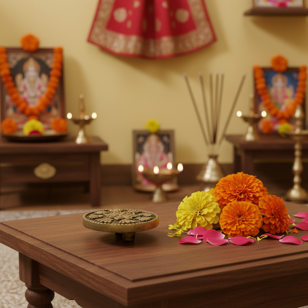 Brass Decorative Pedestal Stand - Round Ritual Holder