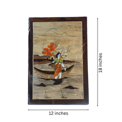 Wood Inlay Fisher Woman Frame – Handmade Rural Life Artwork