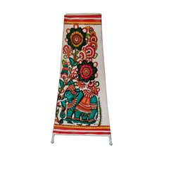 Artistic Hand-Painted Indian Leather Lamp with Elephant and Floral Motifs
