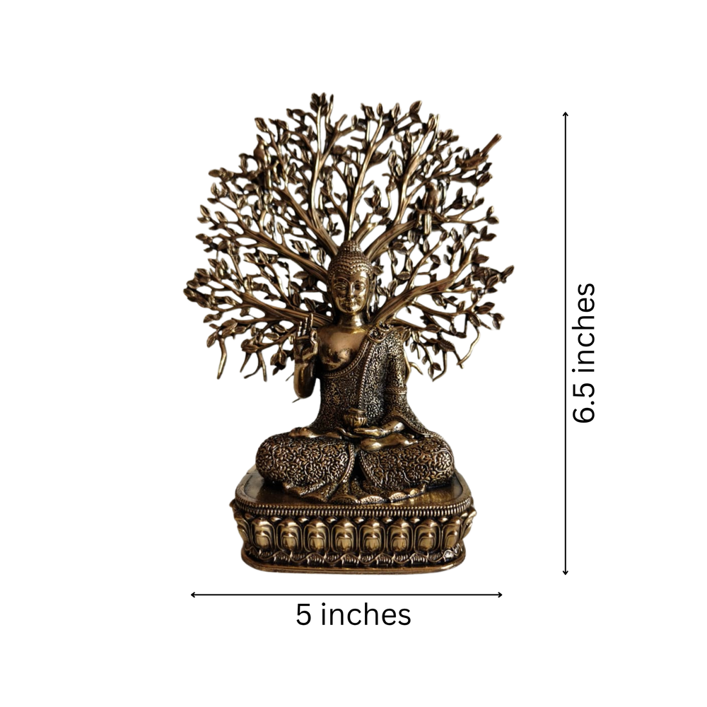 Brass Buddha Under Bodhi Tree Statue - Meditating Gautama Buddha   Brass Artwork