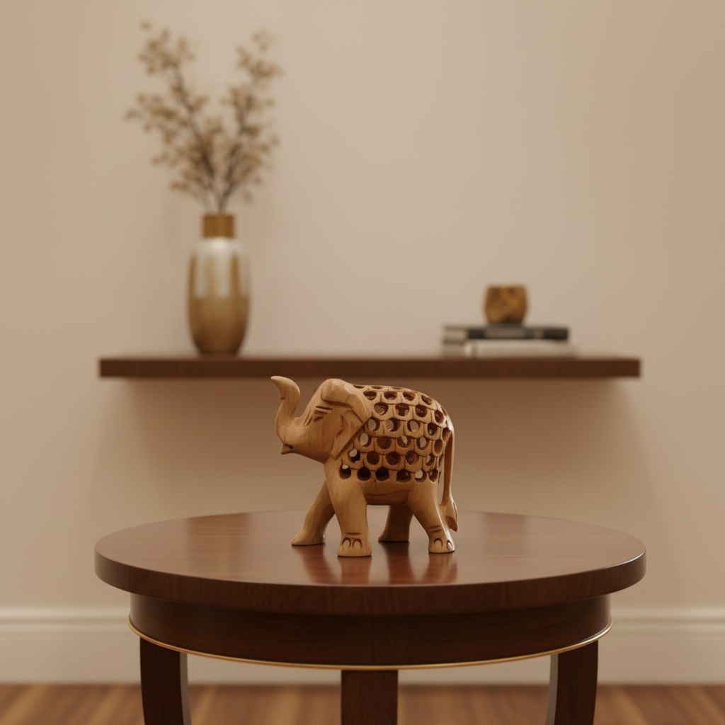 Wooden Elephant with Jali Work | Handmade Indian Craft Sculpture