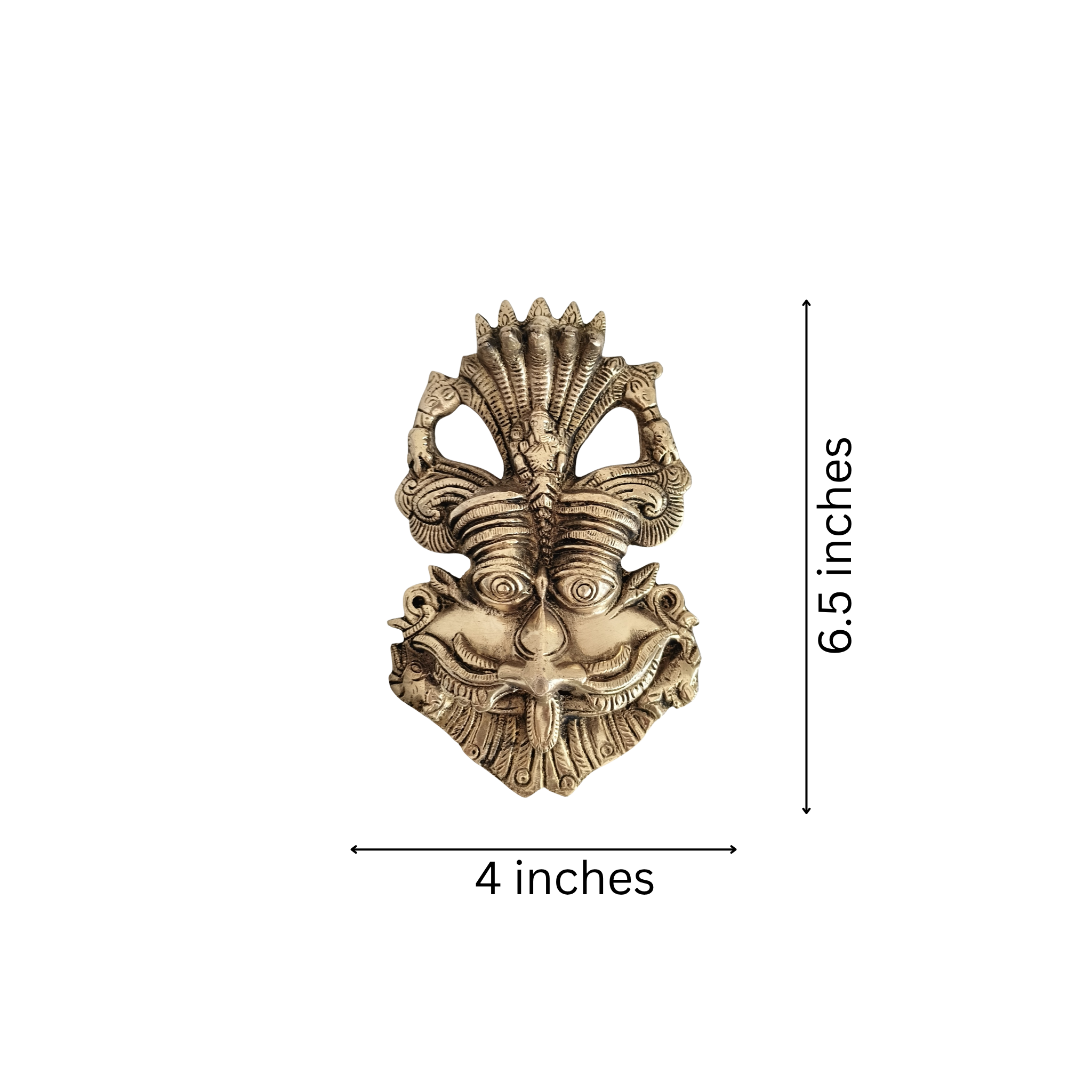 Powerful Golden Brass Kirtimukha Wall Hanging with Naga Serpent Canopy