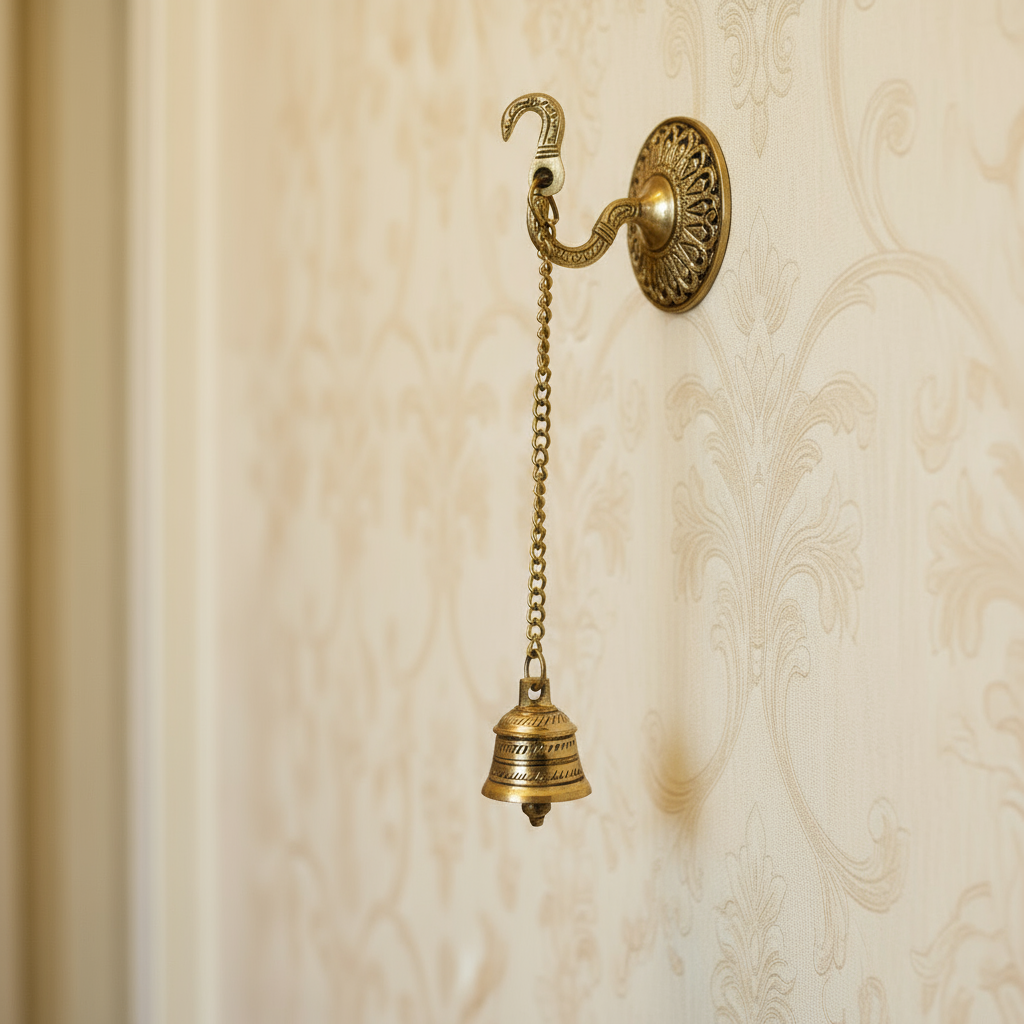 Handcrafted Antique Finish Hanging Brass Temple Bell with Chain and Hook