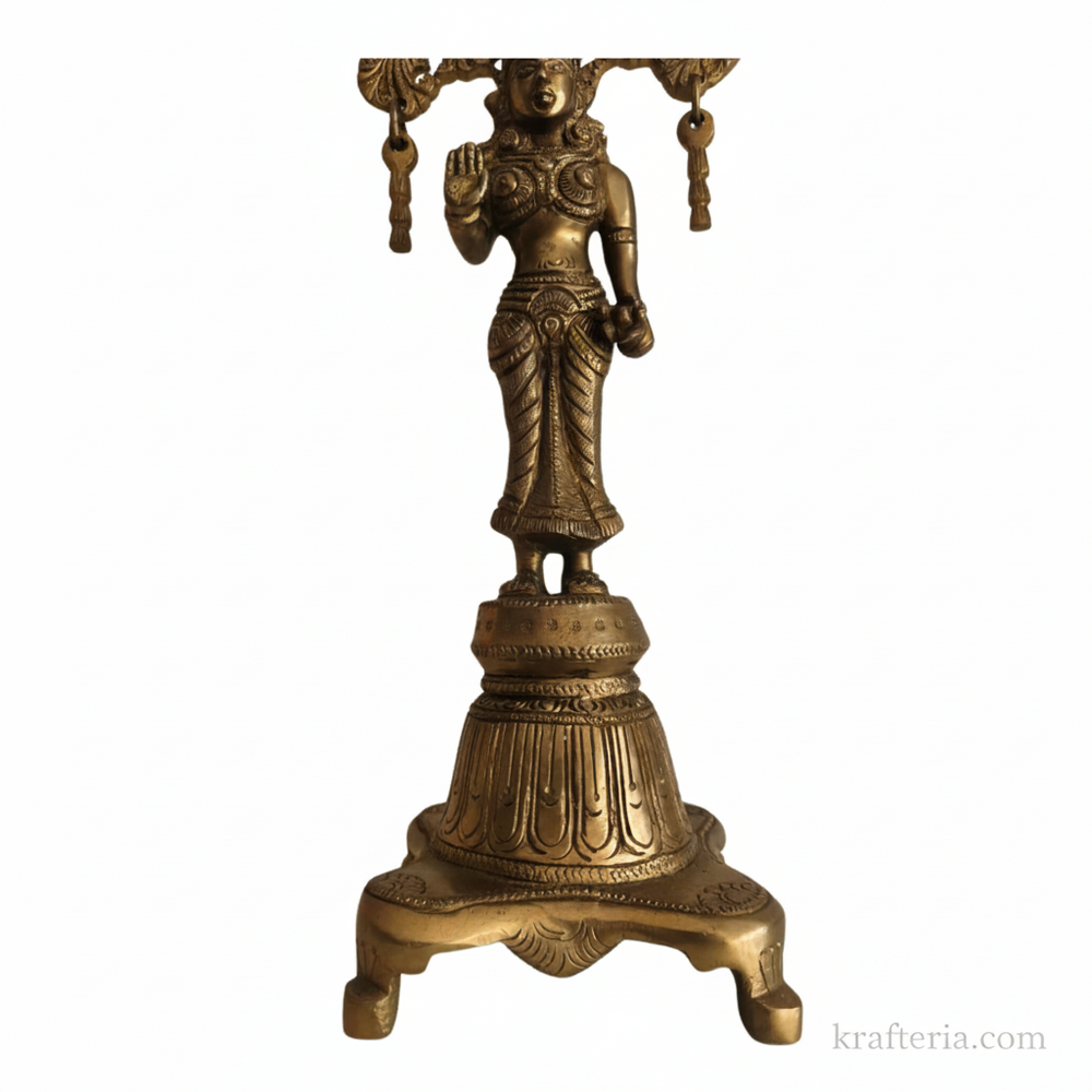 Brass Radha Idol with Prabhavali – Traditional Goddess Radha Standing Statue   Brass Artwork