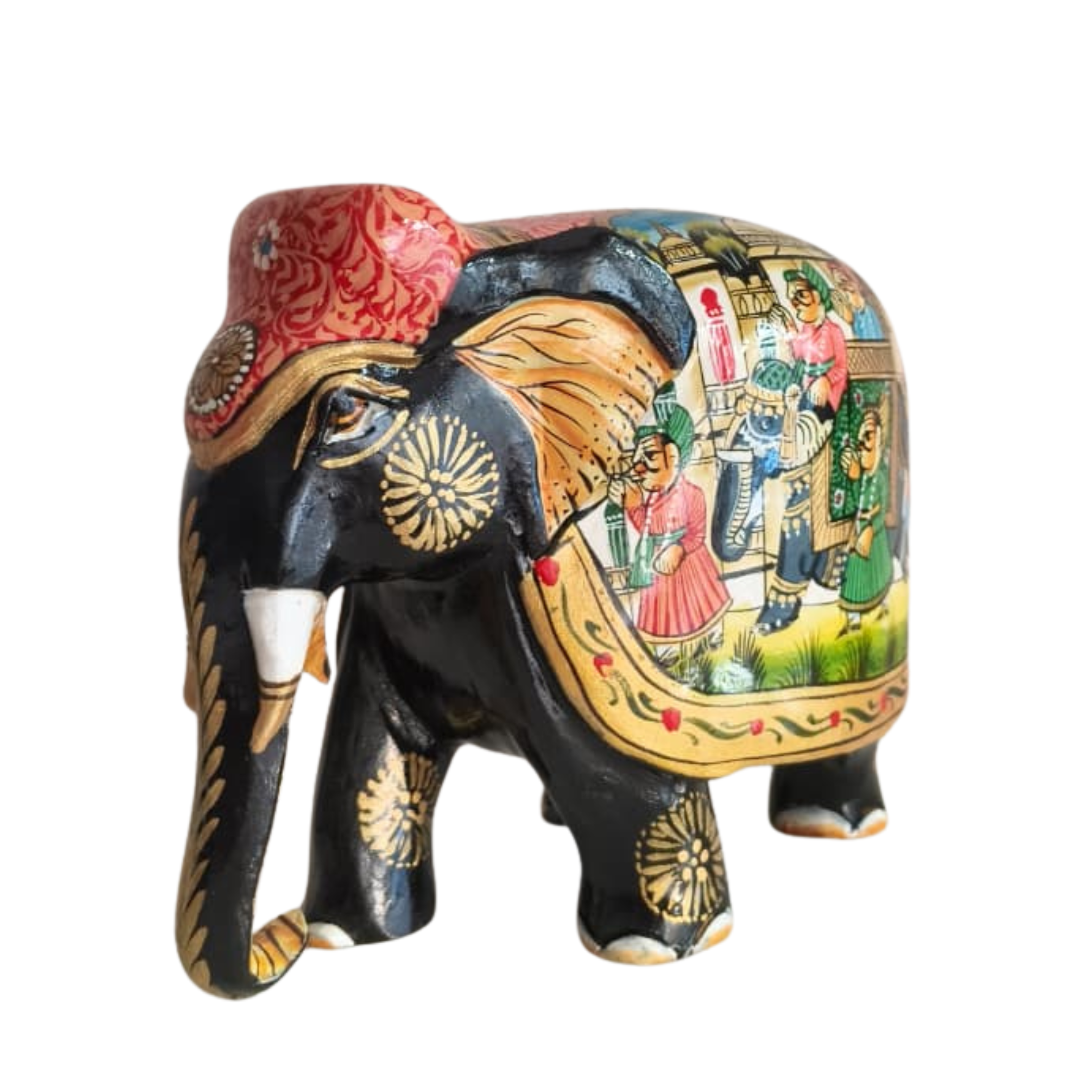 Black Painted Wooden Mughal Elephants – Elegant Decorative Figurines