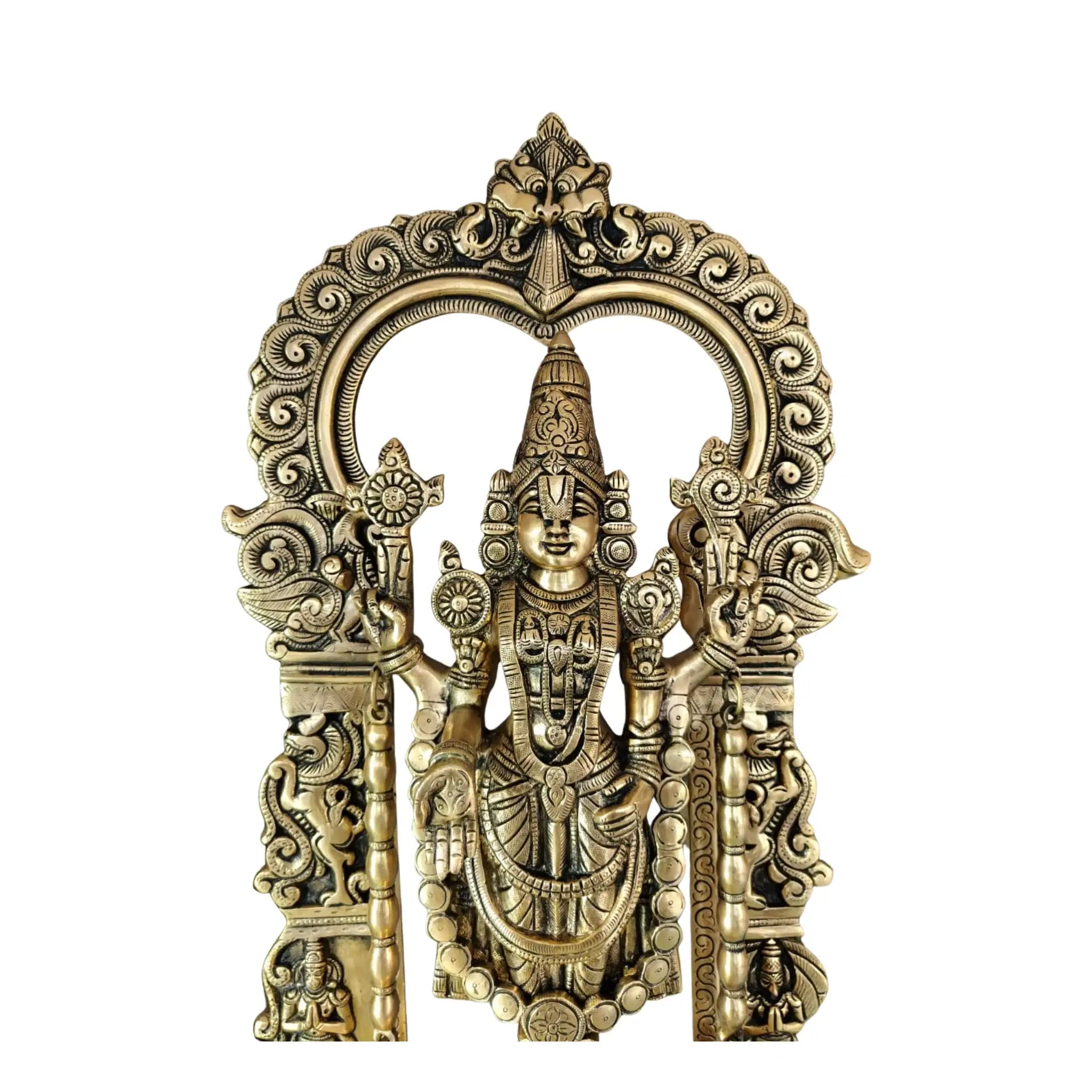 Antique Brass Lord Venkateswara Idol – Tirupati Balaji Statue with Arch for Home Temple   Brass Ware